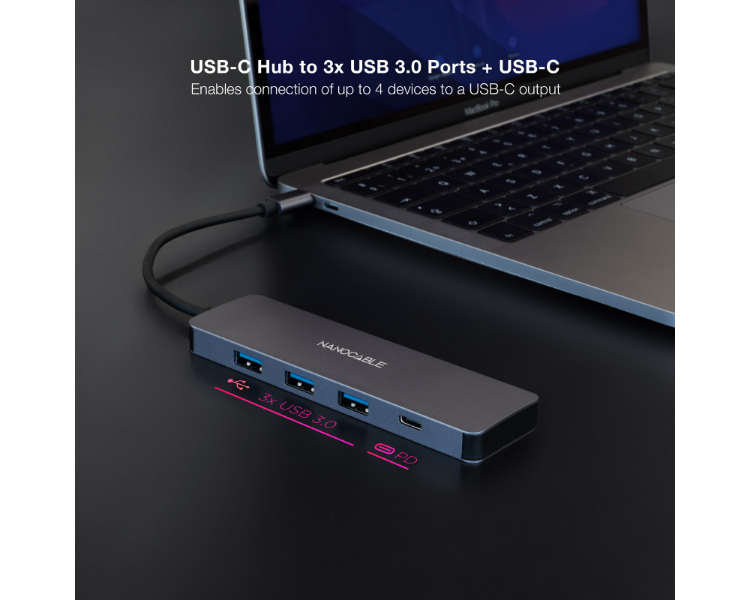 HUB USB-C 3 PUERTOS USB 3.0 10 CM NANOCABLE
