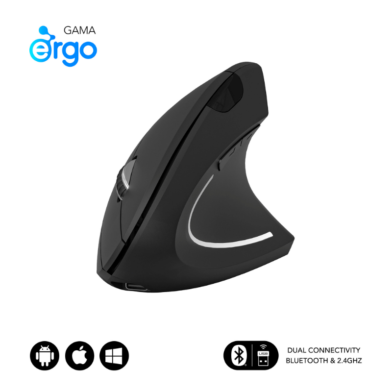 RATON OPTICO DUAL GLIDE VERTICAL ERGO DUAL BATERIA NEGRO SUBBLIM