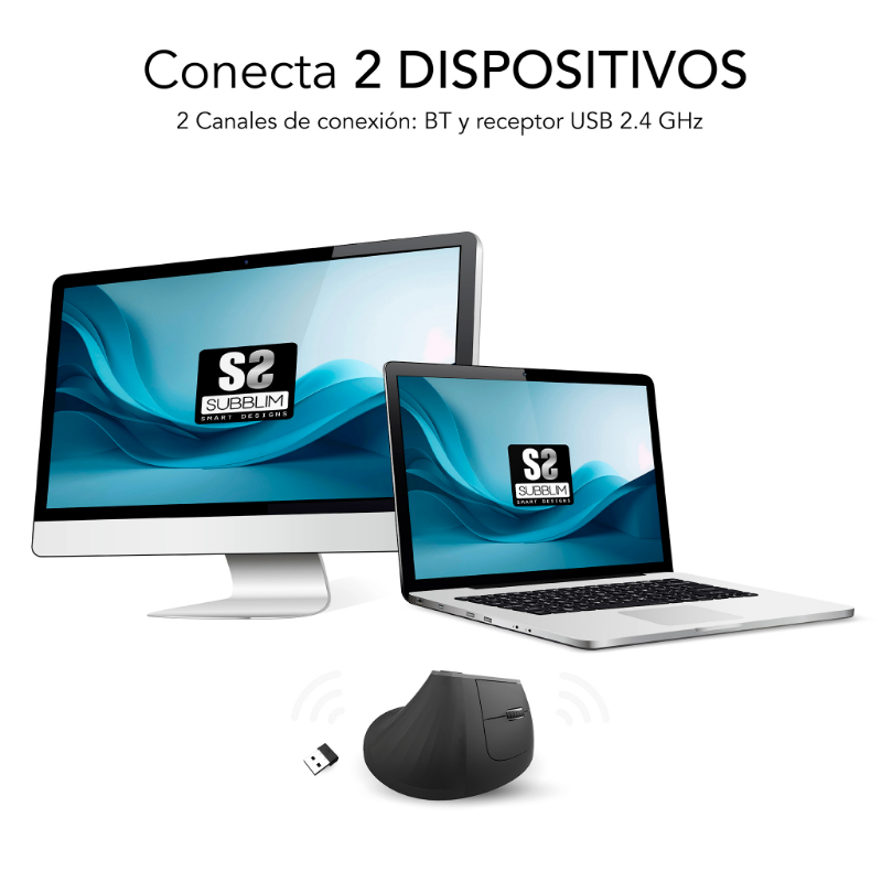 RATON OPTICO DUAL NATURE VERTICAL ERGO DUAL BATERIA NEGRO SUBBLIM