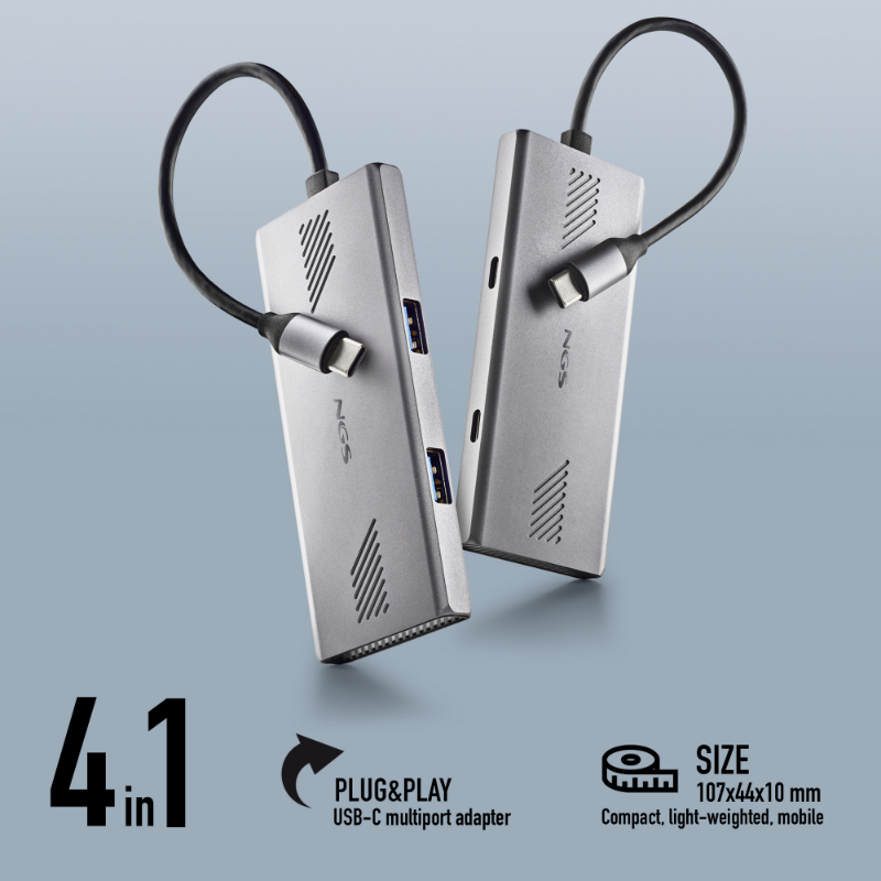 HUB 4 PUERTOS USB-C WONDERDUO-C GRIS NGS