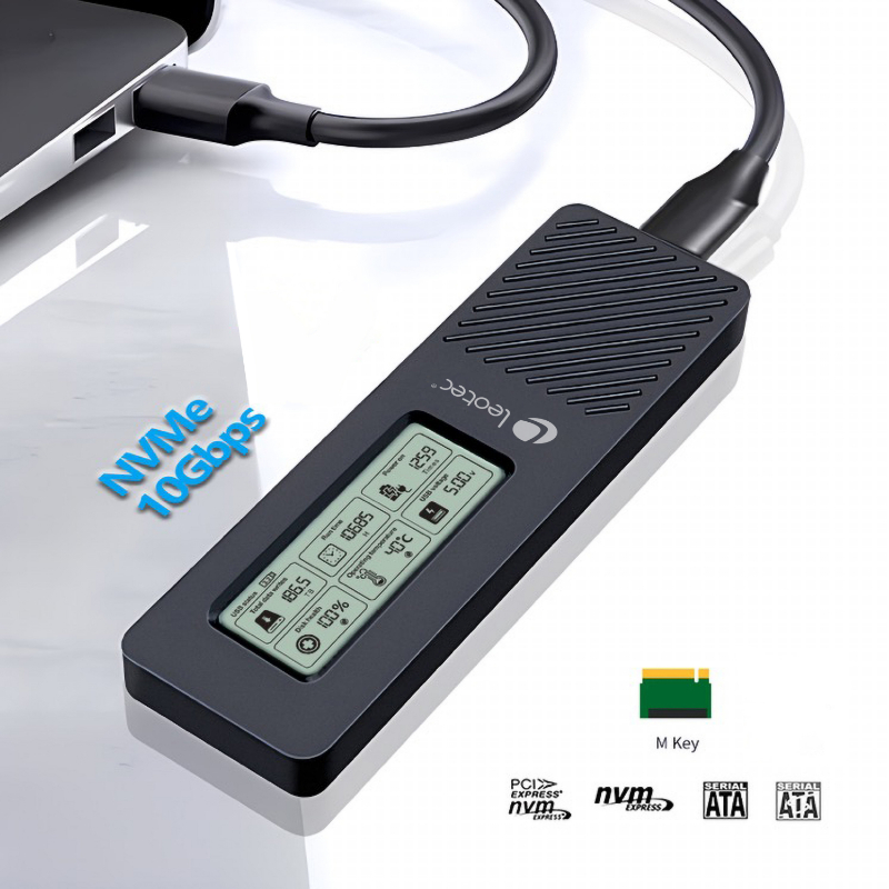 CAJA EXTERNA SSD M.2 NVMe CON PANTALLA LCD NEGRO LEOTEC
